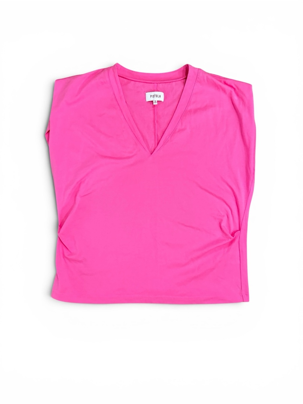 Pistola Neon Pink V-Neck Muscle Tee Top Small Oversized Shoulder Pad Style